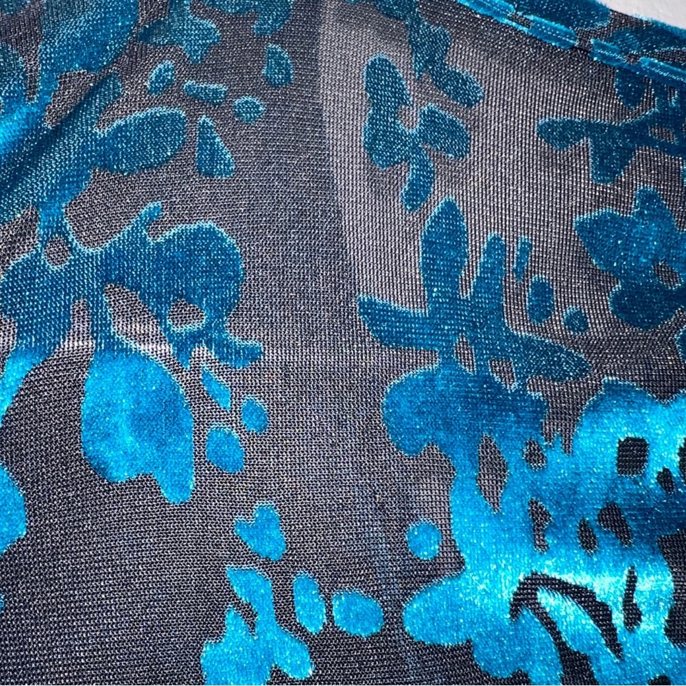 GUC Black Milk Burned Velvet Teal Floral Kimono Dress Large - Picture 12 of 16